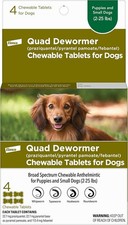 Chewable Quad Dewormer Small Dogs 2-25 lbs 4 Chewable Tablets White