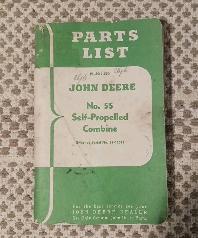 VINTAGE JOHN DEERE No. 55 SELF-PROPELLED COMBINE PARTS LIST ■PL-H13-550■