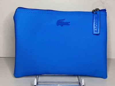 LACOSTE LIGHT BLUE Rubberized Mini Bag Cosmetic Toiletry Pouch NEW