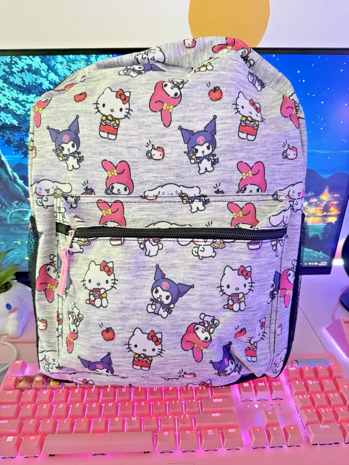 2024 Sanrio Hello Kitty My Melody Kuromi Gray Large Laptop Backpack with Travel Strap-image