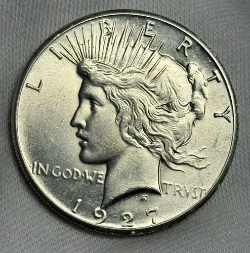 AU 1927-P Peace Dollar (very lightly cleaned), U.S. Silver Type Coin $1