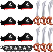 18 Pcs Pirate Party Accessories for Kids, 6 Hats 6 Patches 6 Swords  Pirate Cos