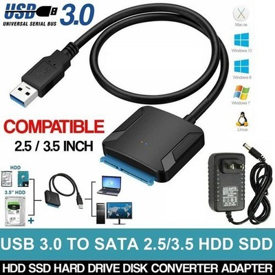 USB 3.0 to SATA External Drive Converter Adapter Cable for 2.5/3.5 Inch HDD SSD