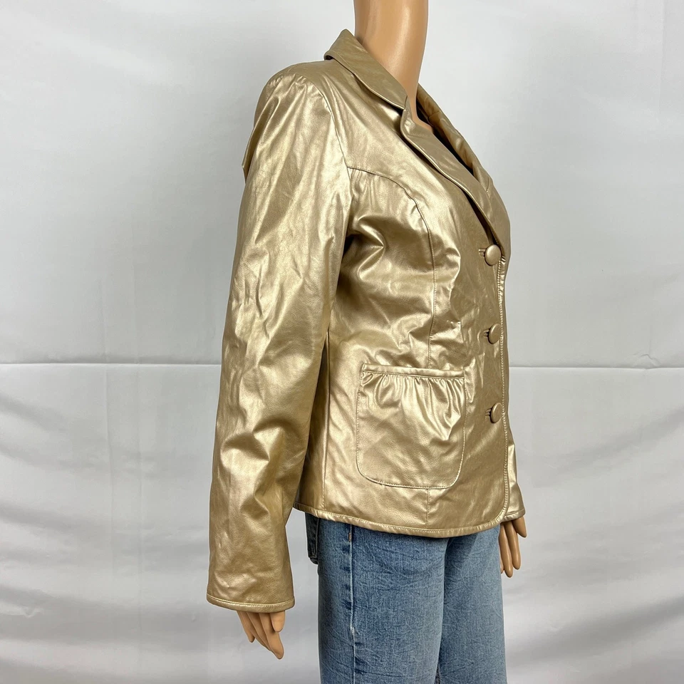 KC Collections Size LARGE Shiny Metallic Gold Faux Leather Blazer Jacket - Image 3 of 4