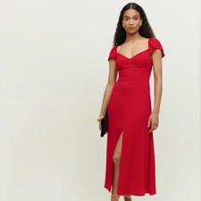 NWT Reformation Baxley V-Neck Cherry Red Midi Dress Women's 0