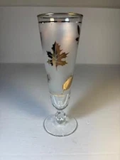 Libbey Vintage 1970s Pilsner Frosted Glass with Gold Foliage