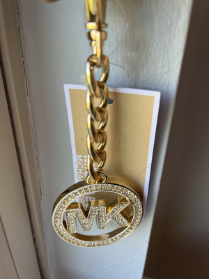 Michael Kors Keychain  Goldtone Surrounded Crystal Logo Charm Gift