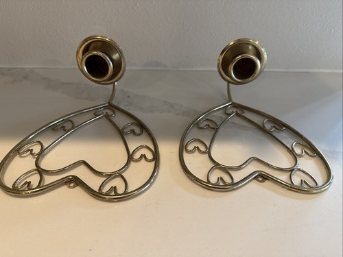 2 Wall Sconce Candle Holders Heart Shaped Metal Gold Home Interiors Vintage - Picture 2 of 3