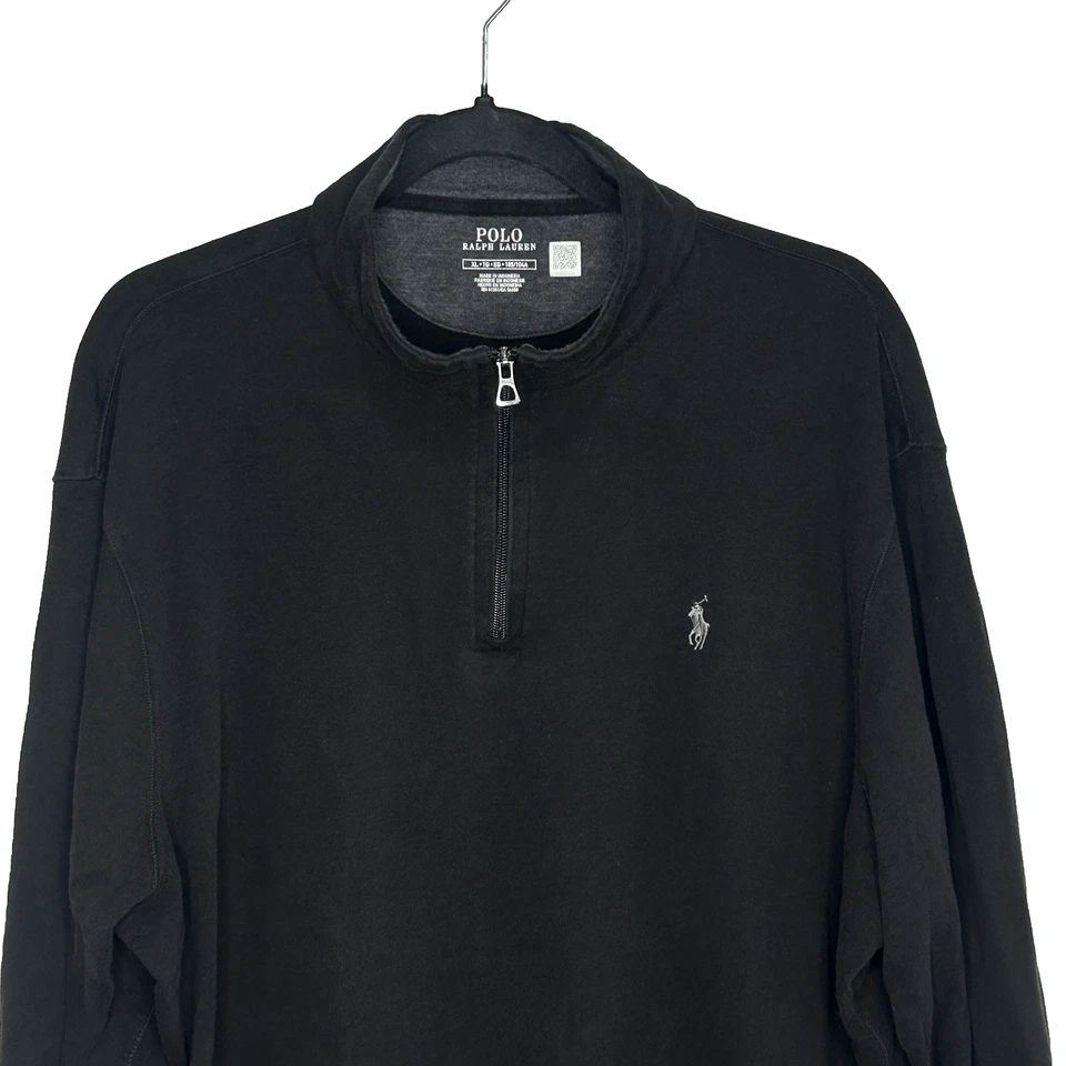 Polo Ralph Lauren Pullover 1/4 Cremallera Hombres XL Negro Golf Logo Largo Sl Preppy Deportes Foto 3 de 4
