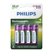 4 x PHILIPS AA 2500mAh NiMH Rechargeable Batteries 1.2V Ready to Use LR06 R6 LR6 3.16 per battery