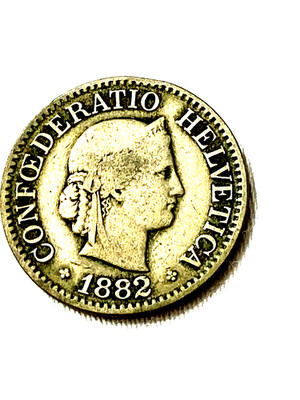 1882 B Switzerland 10 Rappen Copper Nickel Coin-19.5MM-KM#27 = (VG)