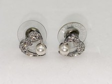 Swarovski Vintage Crystal Faux Pearl Heart Stud Earrings