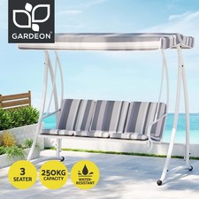 Gardeon Outdoor Swing Chair Garden Bench Furniture Canopy 3 Seater White Grey