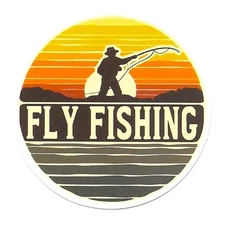 Fly Fishing Retro Sunset Angler Sticker Vinyl Die Cut Decal Journal Gift
