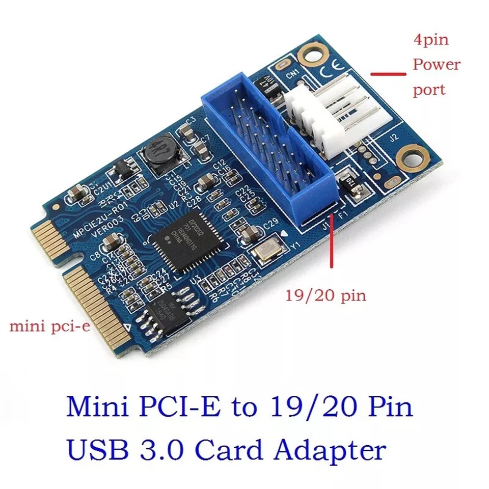 Mini PCIE PCI Express to Dual USB 3.0 ports 19pin 20pin Expansion Adapter Card - Image 3 of 4