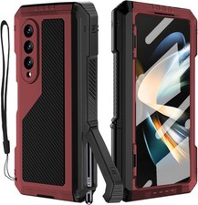 Samsung Galaxy Z Fold 4 Metal Case with S Pen Holder, Heavy Duty Full-Body Prote