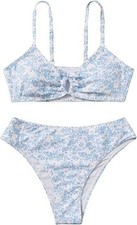 COZYEASE Girls 2-Piece Ditsy Floral Knot Front Bikini Swimsuit 9Y