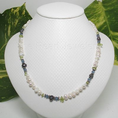 Handcrafted Sterling Silver 925 White Baroque Cultured Pearls Necklace TPJ