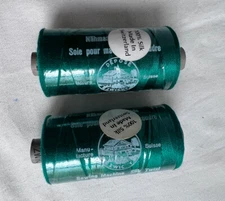 Zwicky 100 % Silk Thread 300 meters  Made Switzerland Green 578 lot 2 spools