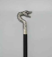Vintage Brass Silver Dragon Head Handle Victorian Style Wood Walking Stick Cane