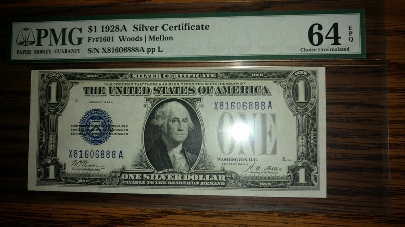 Fr.#1601 $1 1928A Silver Certificate PMG 64 EPQ Choice Uncirculated LUCKY EIGHT.