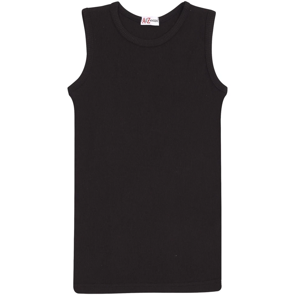 Kids Girls Ribbed Vest Top Black 100% Cotton Fashion Tank Tops T Shirt 5-13 Year