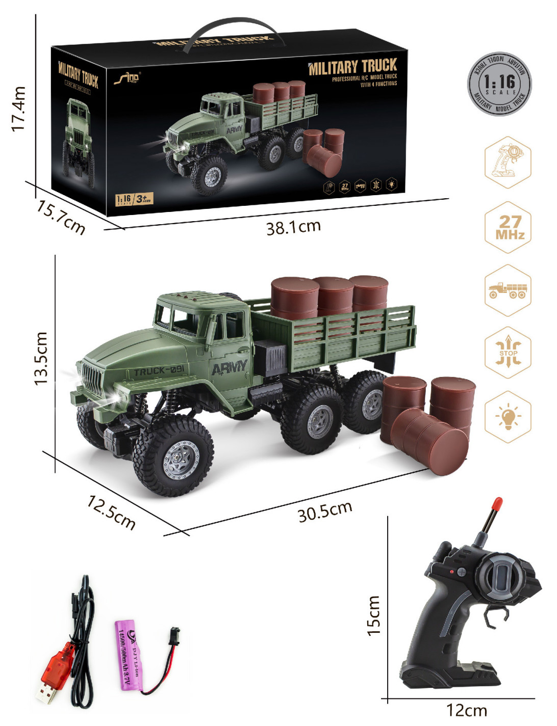 Military Vehicle RC Truck 6WD Off Road Remote Control Army Crawler Toys Gift