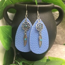 3  Silver-tone Charm  Leather Earring Set Drop Dangle New Free Ship A519