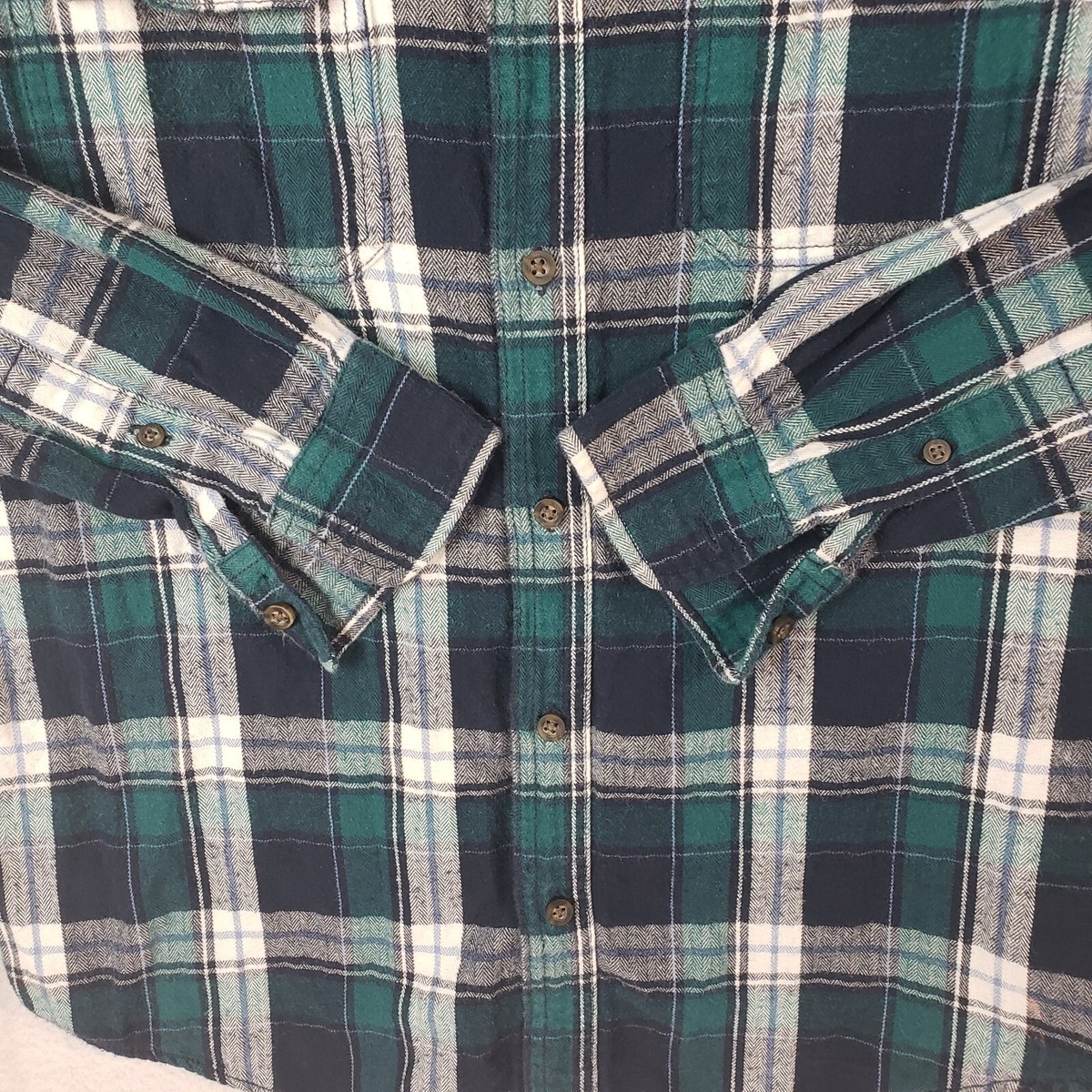 Vintage Faded Glory Flannel Shirt Mens S Small Blue Green
