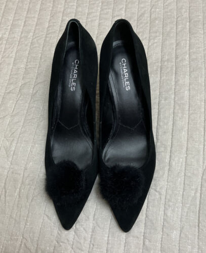 Chaussures femmes CHARLES par Charles David talon noir cuir daim vraie fourrure de - Photo 1/8