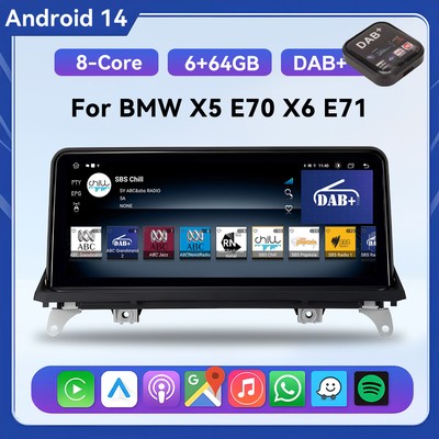 DAB+ 8-Kern Android 14 Autoradio CarPlay GPS Navi SWC für BMW X5 E70 E71 X6 CCC