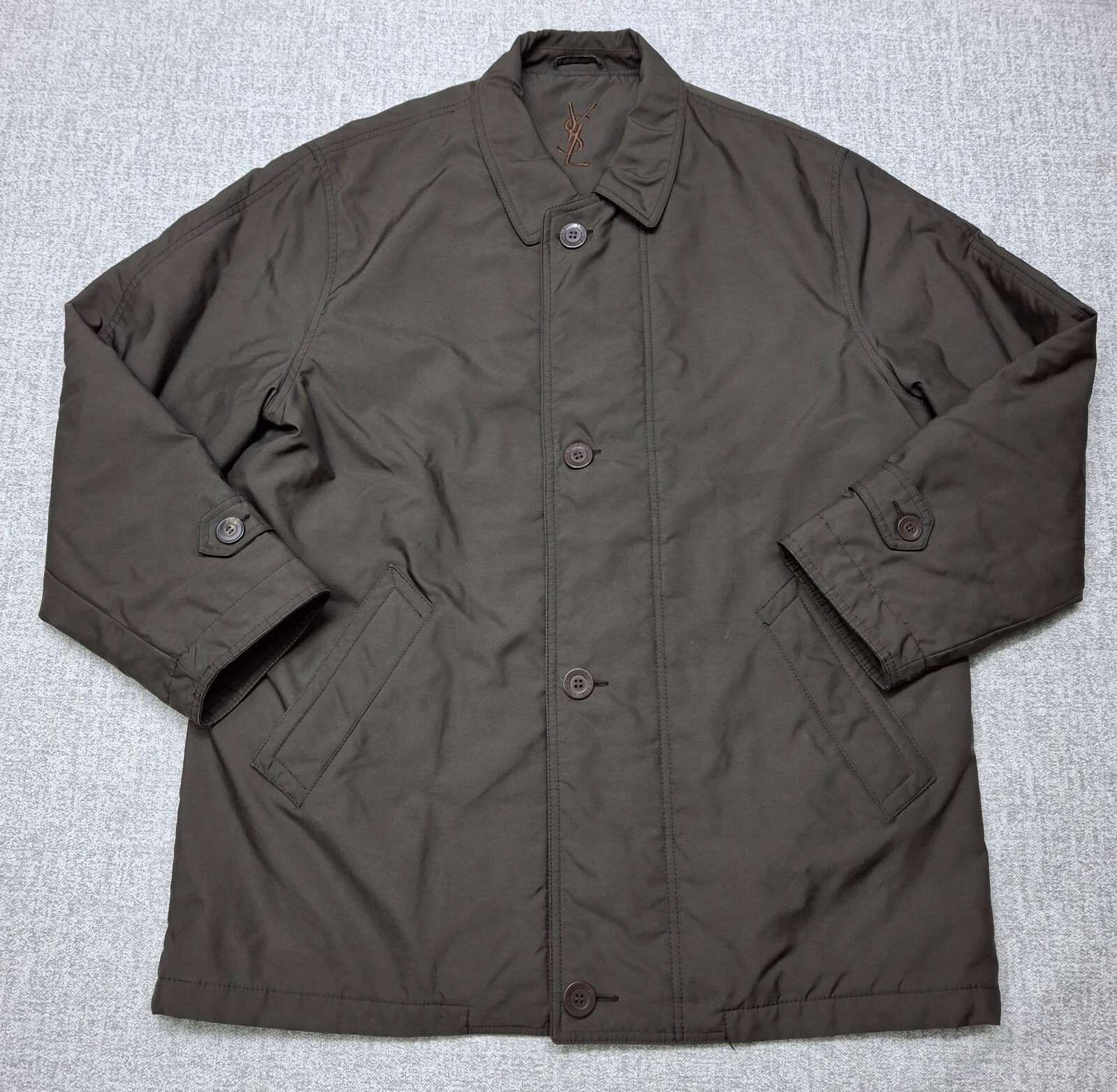 Cappotto vintage Yves Saint Laurent giacca invernale cotone soprabito foderato verde taglia L