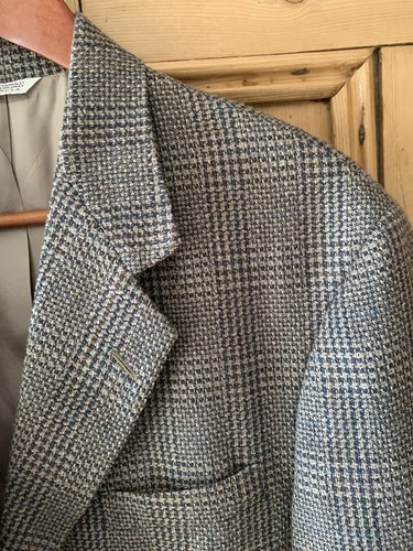 Geoffrey Beene Sport Coat Ventless 3 Button Blue Brown Cream Gray Plaid USA 42 R - Picture 5 of 11
