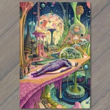 Art Print Giant Alien Sleeping Futuristic Landscape Waterfalls Planets Sci-Fi