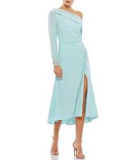 NWT $258 Ieena Mac Duggal One-Shoulder Long Sleeves Beaded Jersey Midi Dress 4