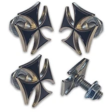 4 3D Cast Aluminum Custom License Plate Frame Tag Bolts Nickel Iron Cross Black