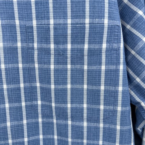 J McLaughlin Shirt Mens XL Trim Fit Button Up Linen Blend Blue Windowpane Preppy - Picture 2 of 12