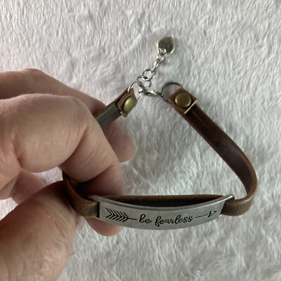 be fearless Arrow Leather Metal Wrap Inspirational Bracelet She's Brave Heart