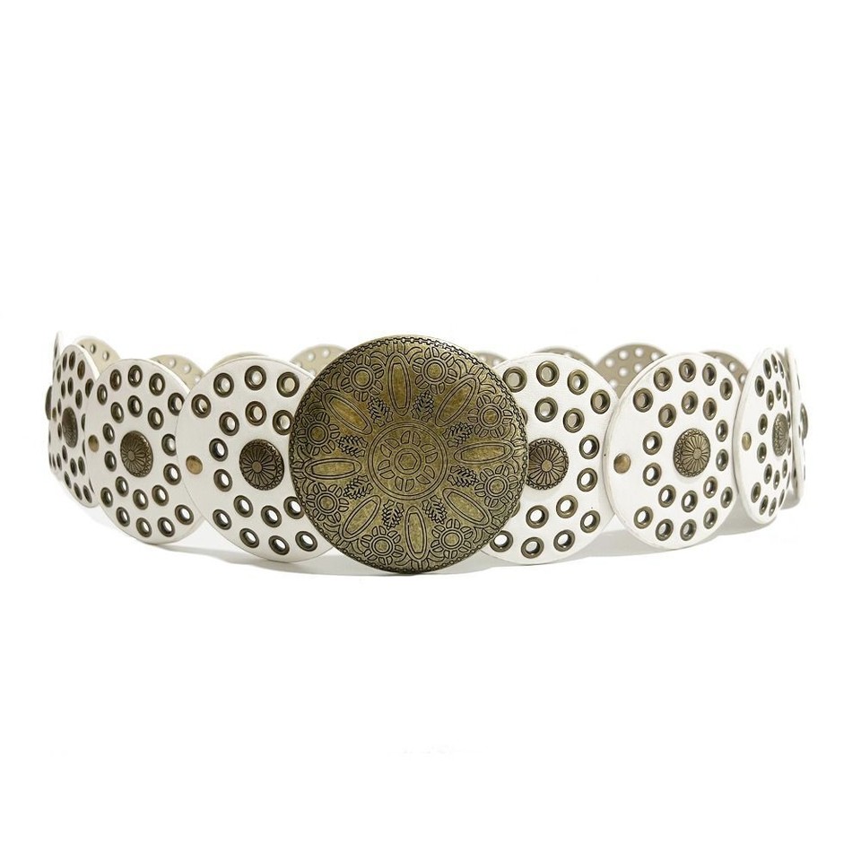 Round Hollow Belt Metal Buckle Wide Belts Vintage Disc Belts for Women