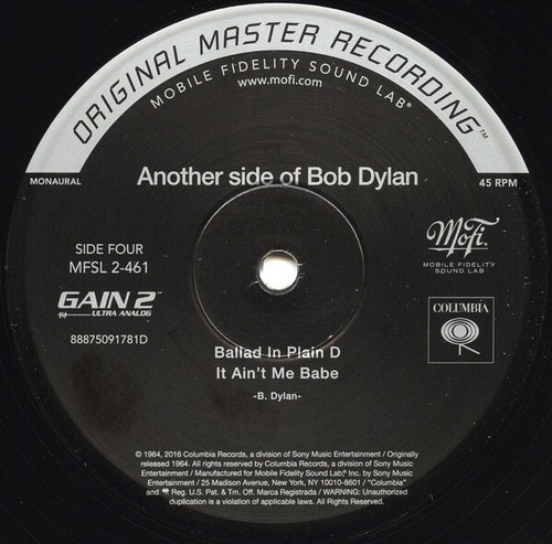 Another Side Of Bob Dylan (2018) MFSL 2-461 Mobile Fidelity Sound Lab *MONO* 2LP - Picture 7 of 7