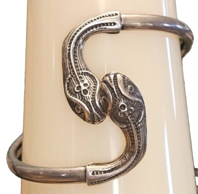 Early 1900s Vintage Mythical Snake Head Bangle Cuff Bracelet