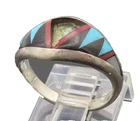 ZUNI NAVAJO 925 Silver  Vintage Multi Color Triangle Inlay Ring Sz 6  RG27137