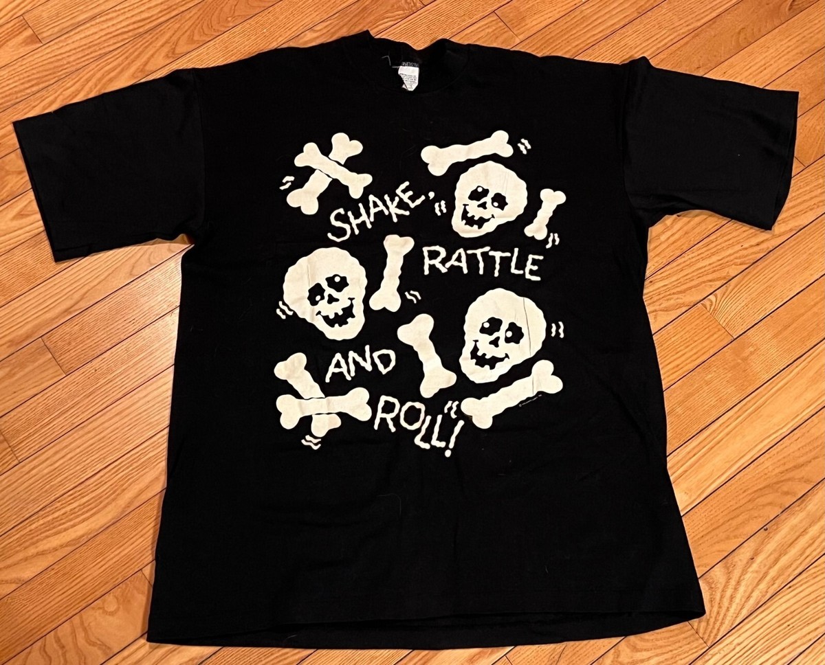 VINTAGE 1980'S Hallmark Shake Rattle & Roll Skull Horror Single Stitch Shirt XL
