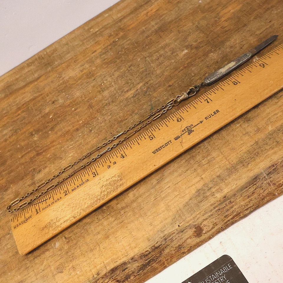 Antiguo cuchillo de reloj de bolsillo cadena chapada en oro plateado A&Z Co Foto 3 de 4