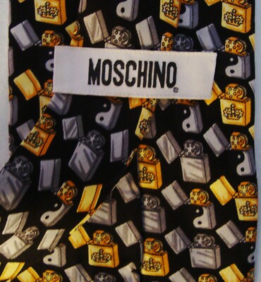 Cravate Pour Homme Moschino Vintage - Soie, Motif Graphique, Couleur Bleu Ciel/blanc - Neuve Avec étiquettes !