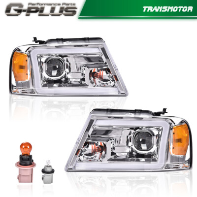 Fit For 04-08 Ford F-150/Mark LT LED DRL Projector Headlight/lamps Chrome/Amber