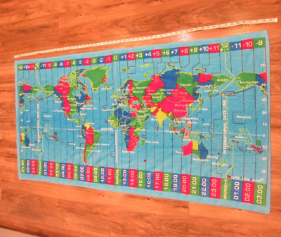 World Time Zone Beach Towel  Map 30'' x 57.5'' (New without Tags) Novelty Colorful