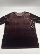 Dialogue Womans L Brown Velvet short sleeved stretchy Blouse top made in USA