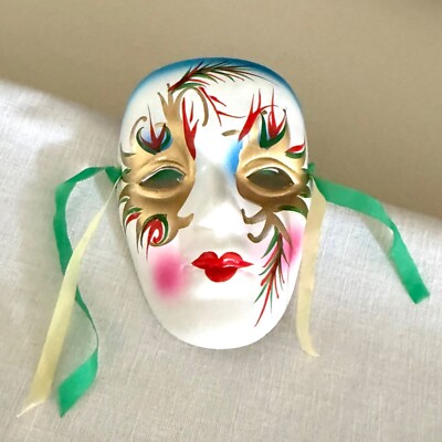 Hand-Painted Venetian Style Wall Mask With Colorful Feather Design Mardi Gras