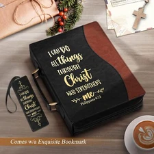 FINPAC Classic Bible Cover, Protective Carrying Book Case Church Bag with Handle